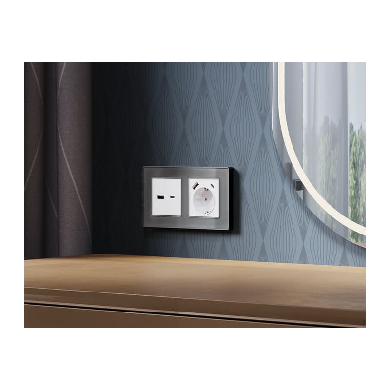 Комплект механизма розетки ALFA Белый матовый 2USB A+C 20W (быстрая зарядка) QUANT (AP1310, VM177)