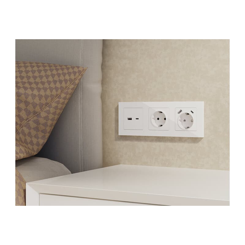 Комплект механизма розетки ALFA Белый матовый 2USB A+C 20W (быстрая зарядка) QUANT (AP1310, VM177)