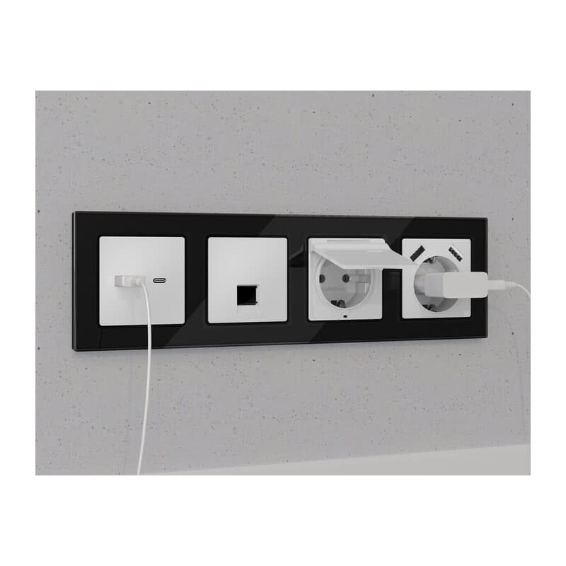 Комплект механизма компьютерной розетки RJ-45 экранированной с автоматической защитной шторкой ALFA Белый матовый QUANT (AP1320, VM185)