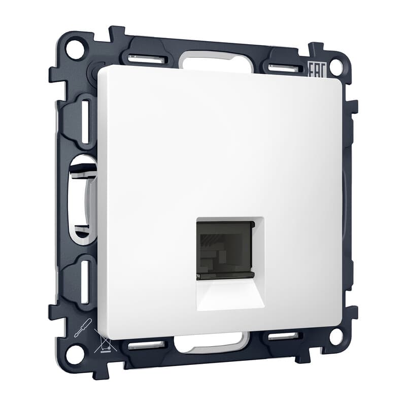 Комплект механизма компьютерной розетки ALFA Белый матовый RJ-45(8P8C) CAT6 с шторкой QUANT (AP1320, VM188)