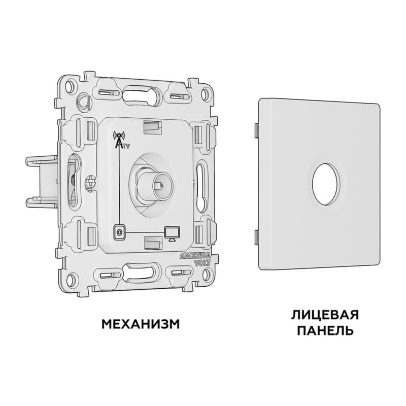 Комплект механизма TV розетки оконечной ALFA Белый матовый 50-870 MHz 1dB QUANT (AP1330, VM202)