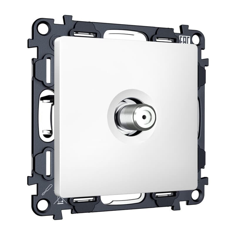 Комплект механизма TV розетки SAT 5-2400MHz 3.5dB ALFA Белый матовый QUANT (AP1330, VM215)