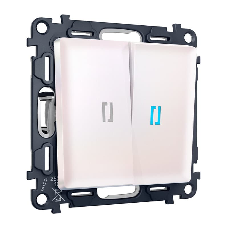 Комплект механизма 2-кл проходного выключателя с подсветкой 10000K ALFA Жемчуг QUANT (AP2040, VM120, G29B)