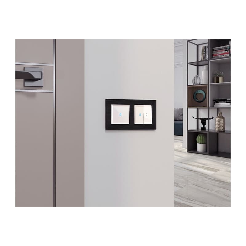 Комплект механизма 2-кл проходного выключателя с подсветкой 10000K ALFA Жемчуг QUANT (AP2040, VM120, G29B)