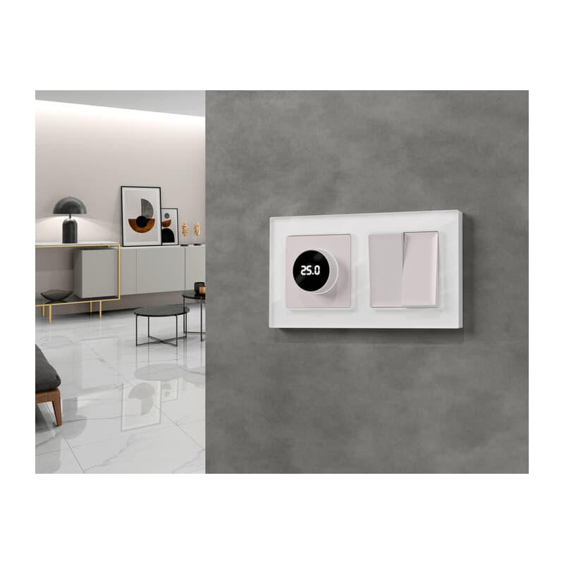 Комплект механизма терморегулятора с цифровым дисплеем с подсветкой и датчиком для теплого пола 16A-250V ALFA Жемчуг QUANT (AP2058, VM1385)