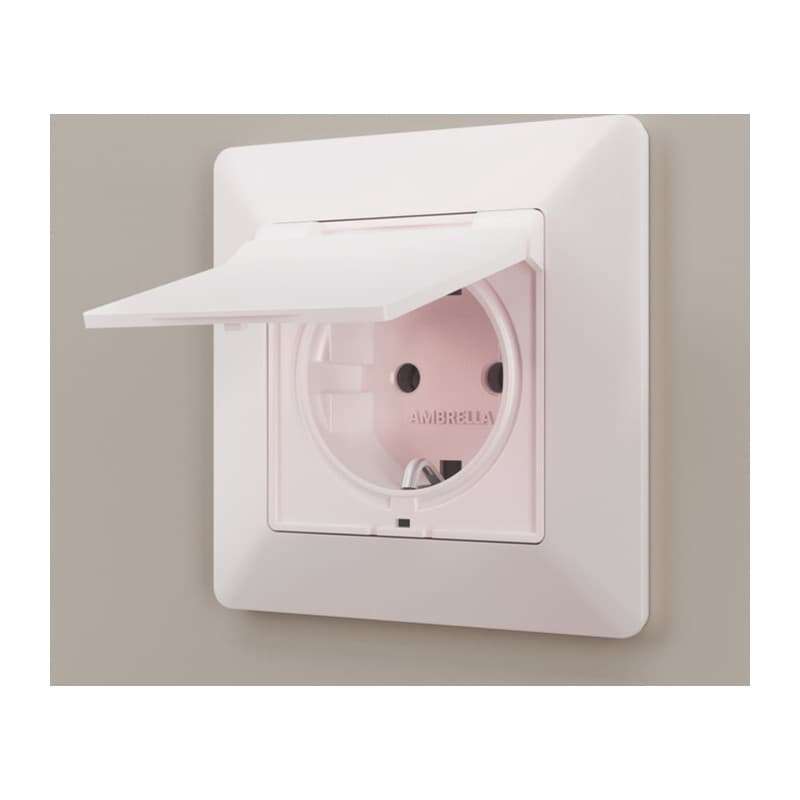 Комплект механизма электрической розетки ALFA Жемчуг с/з с шторками и крышкой IP44 QUANT (AP2080, VM141)