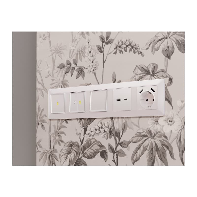 Комплект механизма электрической розетки ALFA Жемчуг 2USB A+A 18W (быстрая зарядка) с/з QUANT (AP2090, VM155)