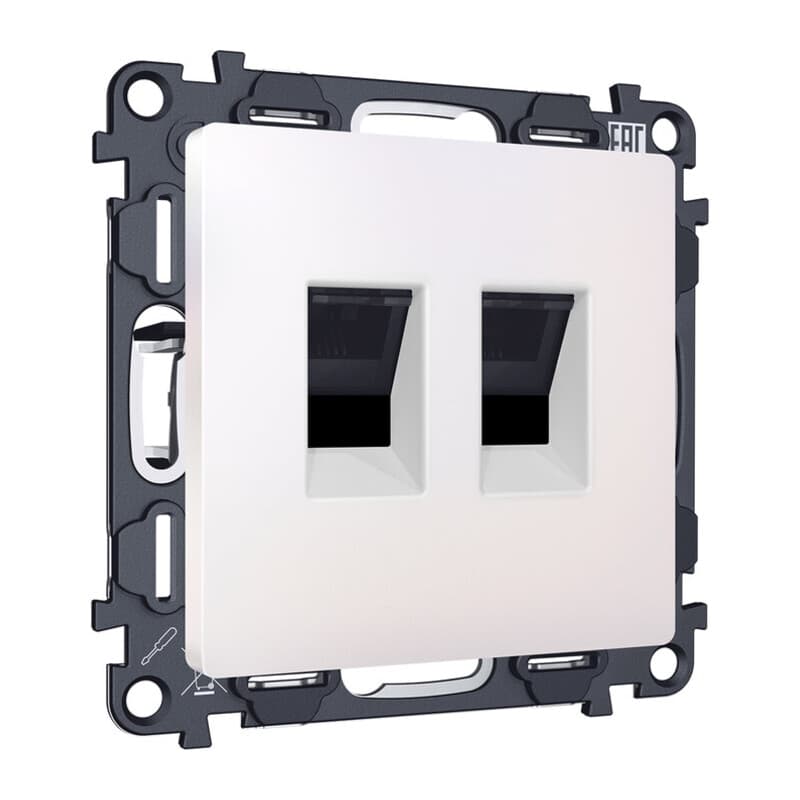 Комплект механизма компьютерной двойной розетки RJ-45 с автоматической защитной шторкой ALFA Жемчуг QUANT (AP2121, VM189)