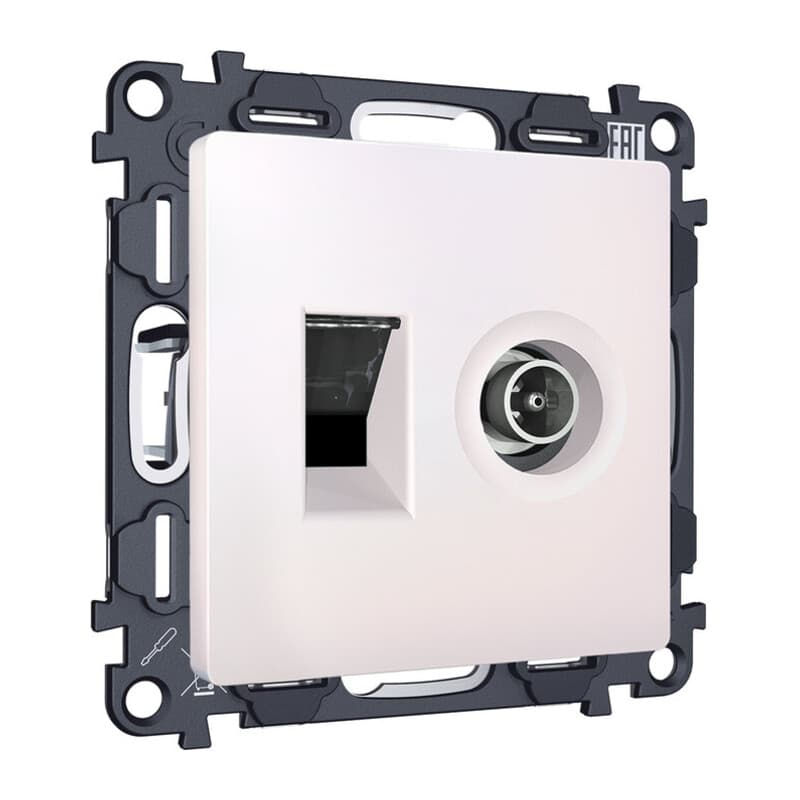 Комплект механизма розетки компьютерной + TV оконечной RJ-45 с автоматической защитной шторкой ALFA Жемчуг QUANT (AP2125, VM195)