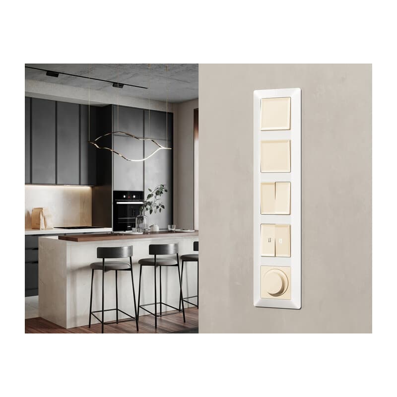 Комплект механизма 1-кл проходного выключателя ALFA Бежевый глянец QUANT (AP3010, VM105)