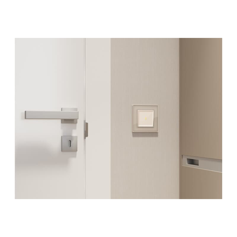 Комплект механизма 1-кл выключателя с самовозвратом с подсветкой 3200K ALFA Бежевый глянец QUANT (AP3020, VM113, G11Y)