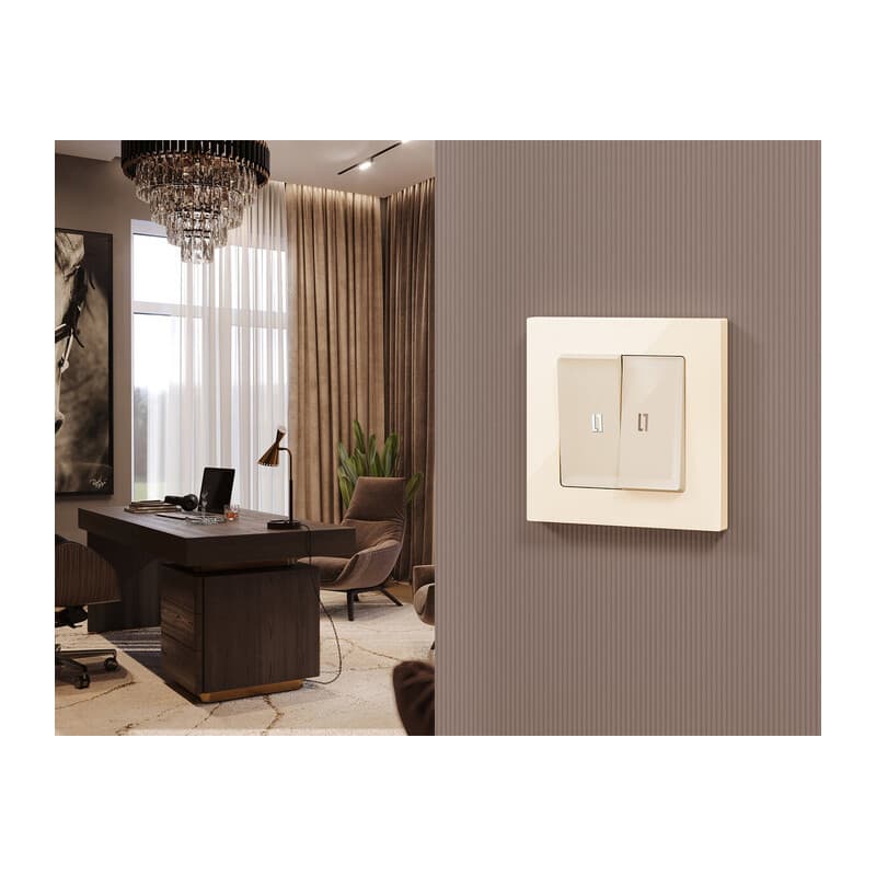 Комплект механизма 2-кл выключателя с подсветкой 5600K ALFA Бежевый глянец QUANT (AP3040, VM115, G25W)