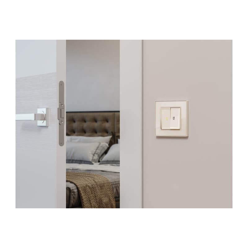 Комплект механизма 2-кл проходного выключателя с подсветкой 3200K ALFA Бежевый глянец QUANT (AP3040, VM120, G22Y)