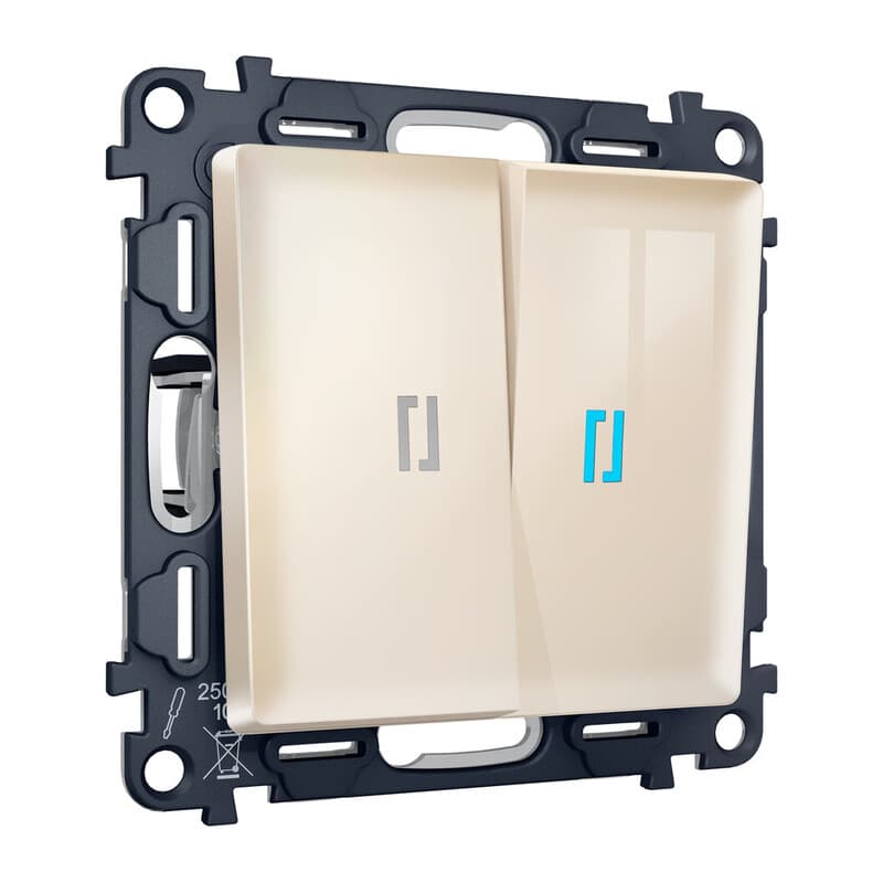 Комплект механизма 2-кл проходного выключателя с подсветкой 10000K ALFA Бежевый глянец QUANT (AP3040, VM120, G29B)