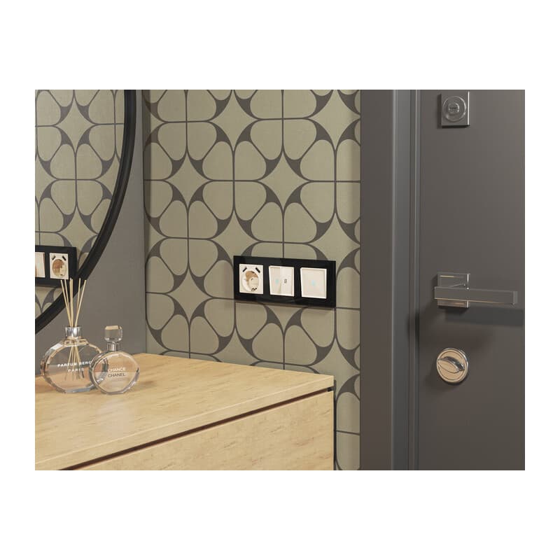 Комплект механизма 2-кл проходного выключателя с подсветкой 10000K ALFA Бежевый глянец QUANT (AP3040, VM120, G29B)