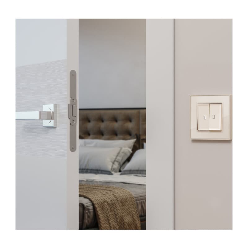 Комплект механизма 2-кл выключателя с самовозвратом с подсветкой 5600K ALFA Бежевый глянец QUANT (AP3040, VM129, G14W)