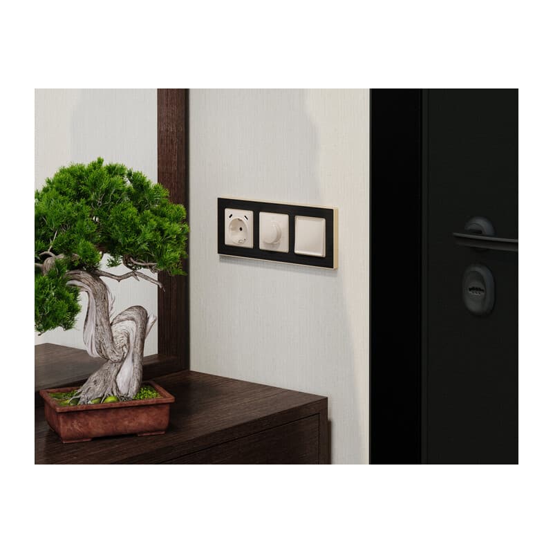 Комплект механизма терморегулятора с датчиком для теплого пола с подсветкой 16A-250V ALFA Бежевый глянец QUANT (AP3057, VM1381)