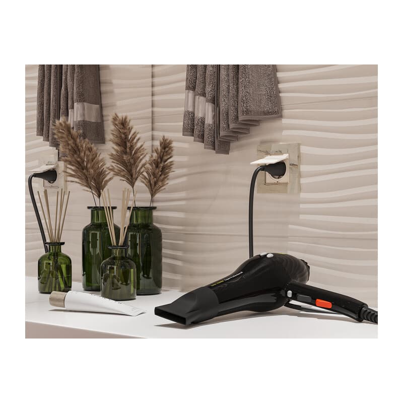 Комплект механизма электрической розетки ALFA Бежевый глянец с/з с шторками и крышкой IP44 QUANT (AP3080, VM141)