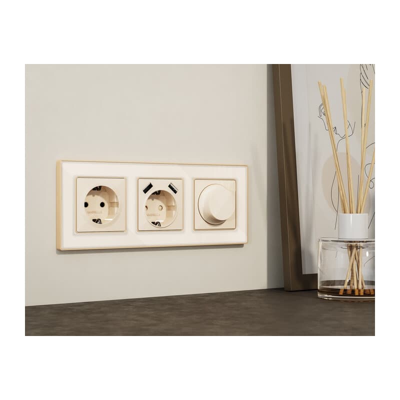 Комплект механизма электрической розетки ALFA Бежевый глянец 2USB A+A 18W (быстрая зарядка) с/з QUANT (AP3090, VM155)