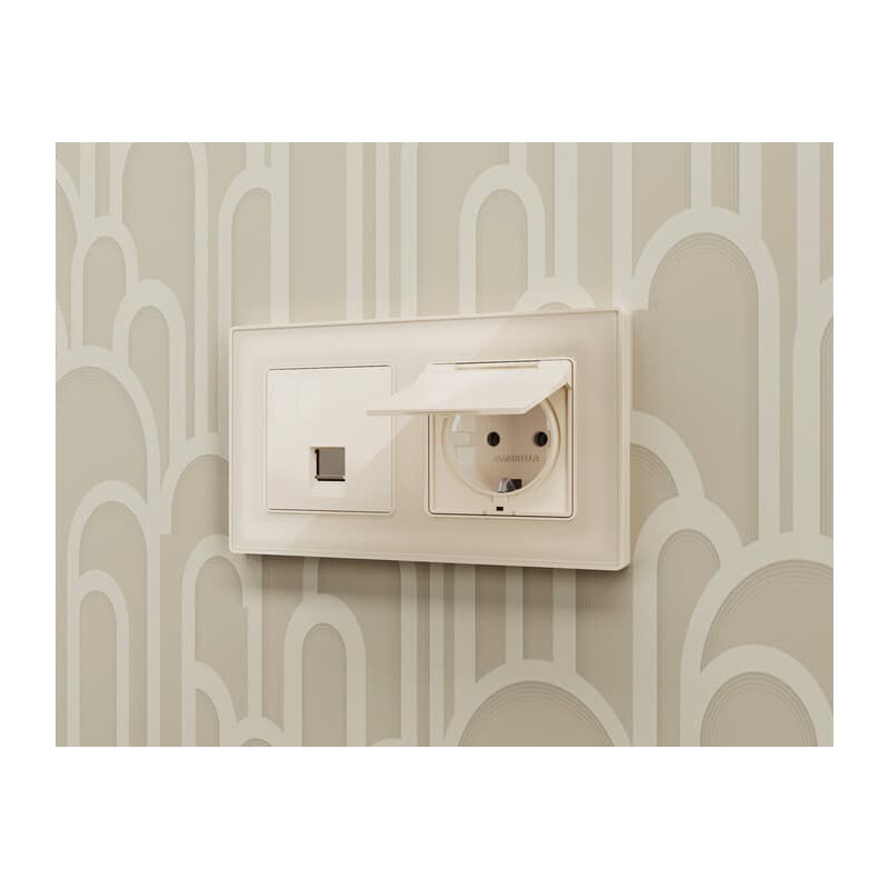 Комплект механизма компьютерной розетки ALFA Бежевый глянец RJ-45(8P8C) CAT6 с шторкой QUANT (AP3120, VM188)