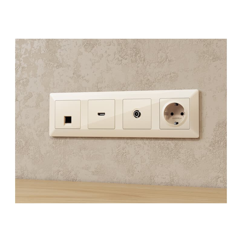 Комплект механизма компьютерной розетки ALFA Бежевый глянец RJ-45(8P8C) CAT6 с шторкой QUANT (AP3120, VM188)