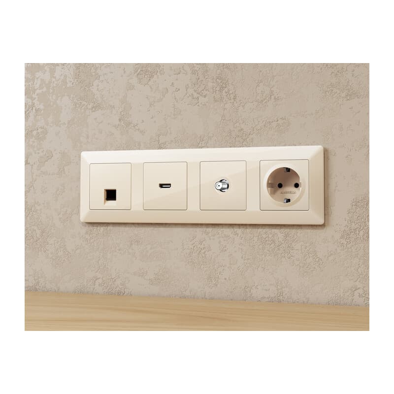 Комплект механизма TV розетки SAT 5-2400MHz 3.5dB ALFA Бежевый глянец QUANT (AP3130, VM215)