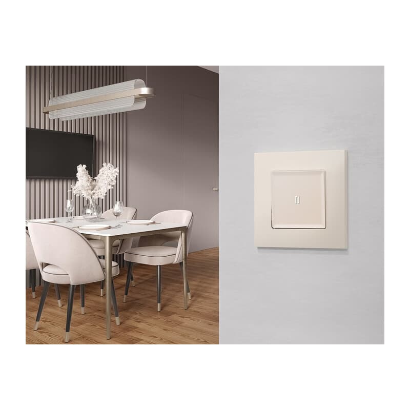 Комплект механизма 1-кл выключателя с самовозвратом с подсветкой 5600K ALFA Бежевый матовый QUANT (AP3220, VM113, G14W)