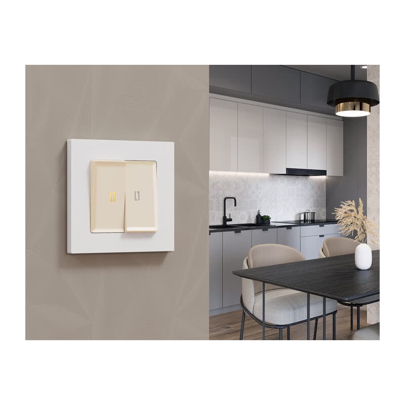 Комплект механизма 2-кл выключателя с подсветкой 3200K ALFA Бежевый матовый QUANT (AP3240, VM115, G11Y)