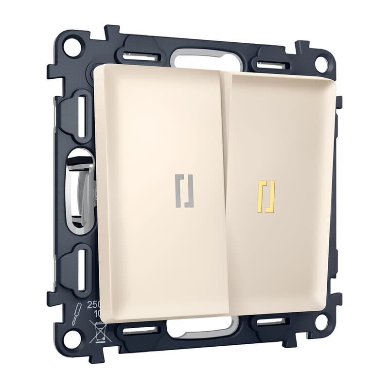 Комплект механизма 2-кл проходного выключателя с подсветкой 3200K ALFA Бежевый матовый QUANT (AP3240, VM120, G22Y)