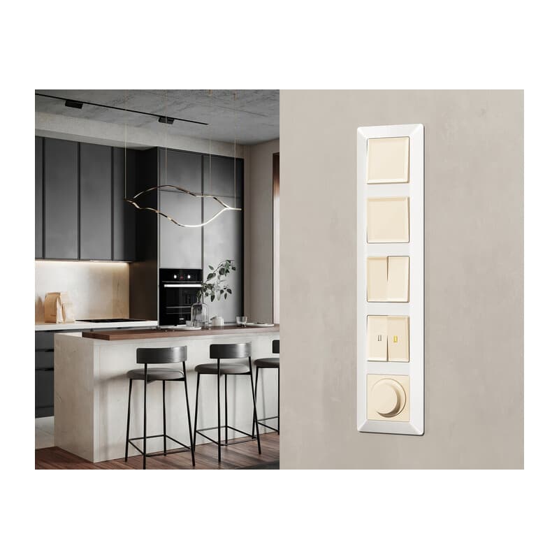 Комплект механизма 2-кл проходного выключателя с подсветкой 3200K ALFA Бежевый матовый QUANT (AP3240, VM120, G22Y)