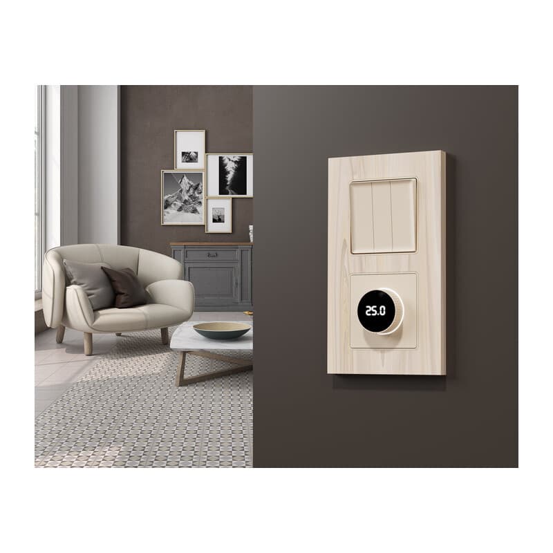 Комплект механизма терморегулятора с цифровым дисплеем с подсветкой и датчиком для теплого пола ALFA Бежевый матовый QUANT (AP3258, VM1385)