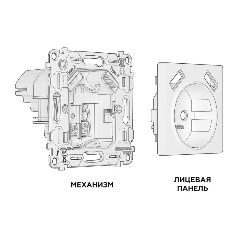 Комплект механизма электрической розетки ALFA Бежевый матовый 2USB A+A 18W (быстрая зарядка) с/з QUANT (AP3290, VM155)