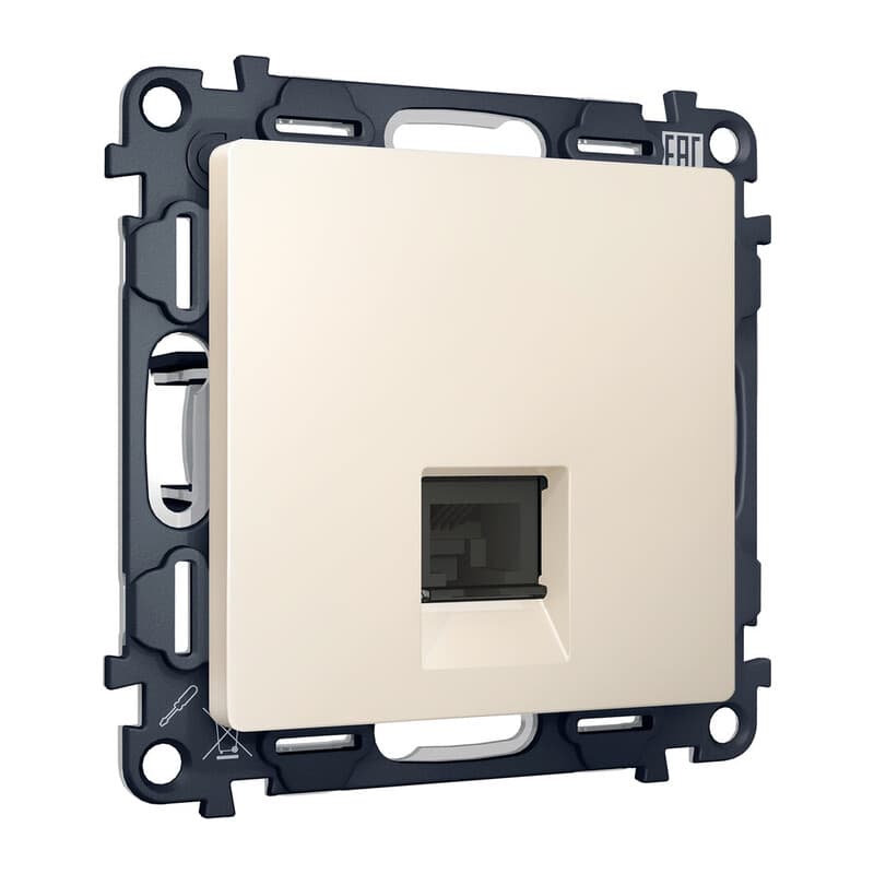 Комплект механизма компьютерной розетки RJ-45 экранированной с автоматической защитной шторкой ALFA Бежевый матовый QUANT (AP3320, VM185)