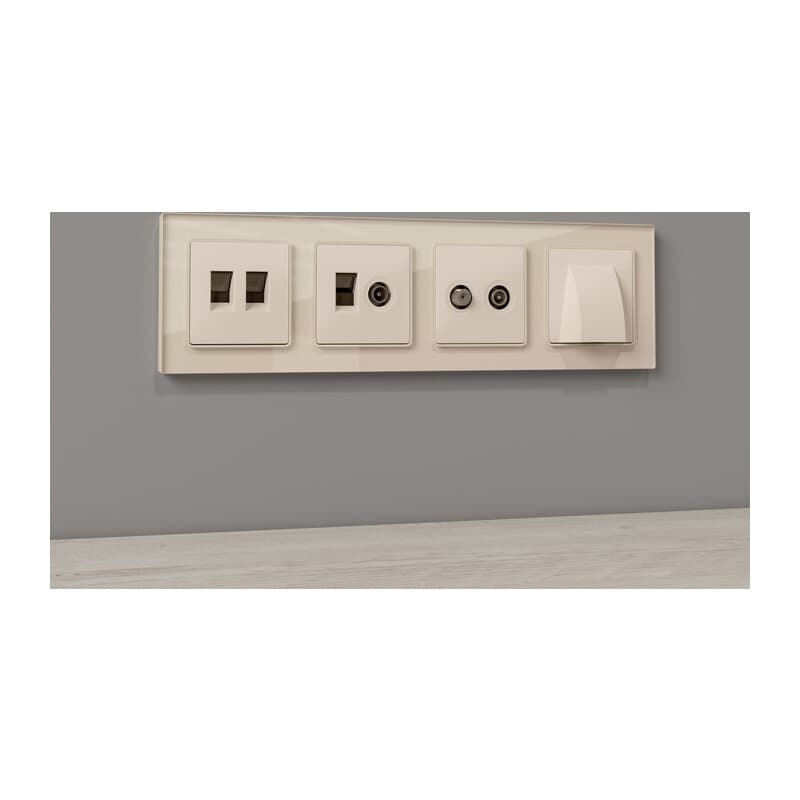 Комплект механизма компьютерной двойной розетки RJ-45 с автоматической защитной шторкой ALFA Бежевый матовый QUANT (AP3321, VM189)