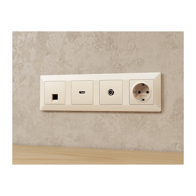 Комплект механизма TV розетки проходной ALFA Бежевый матовый 5-1000 MHz 4dB QUANT (AP3330, VM211)