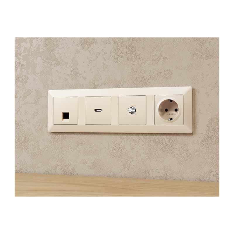 Комплект механизма TV розетки SAT 5-2400MHz 3.5dB ALFA Бежевый матовый QUANT (AP3330, VM215)