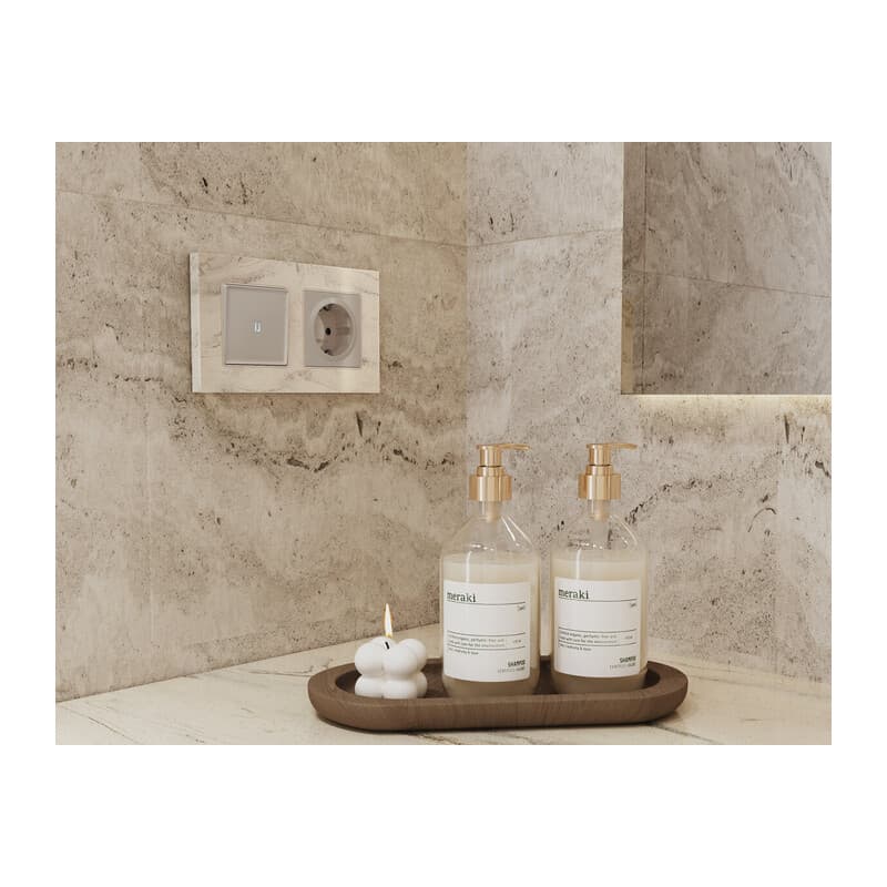 Комплект механизма 1-кл выключателя с самовозвратом с подсветкой 5600K ALFA Серо-бежевый матовый QUANT (AP3620, VM113, G14W)