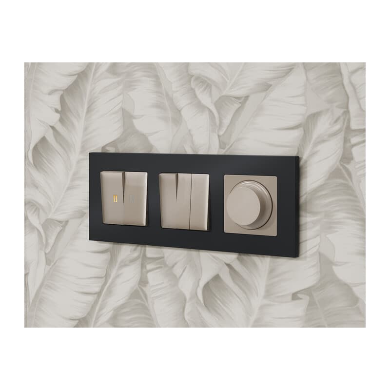 Комплект механизма 2-кл выключателя с подсветкой 3200K ALFA Серо-бежевый матовый QUANT (AP3640, VM115, G11Y)