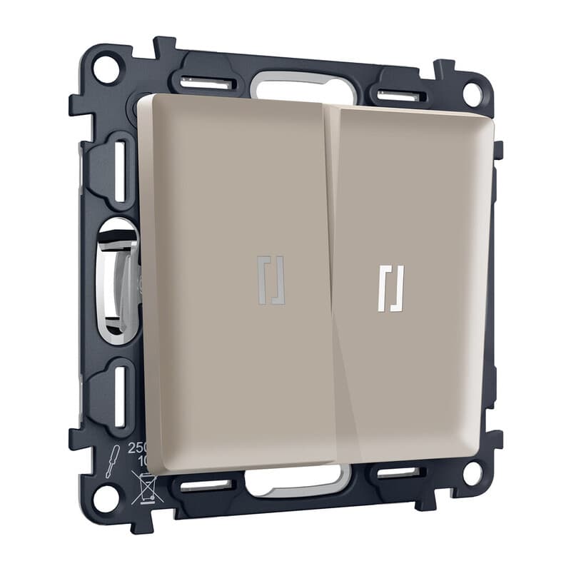 Комплект механизма 2-кл выключателя с подсветкой 5600K ALFA Серо-бежевый матовый QUANT (AP3640, VM115, G14W)