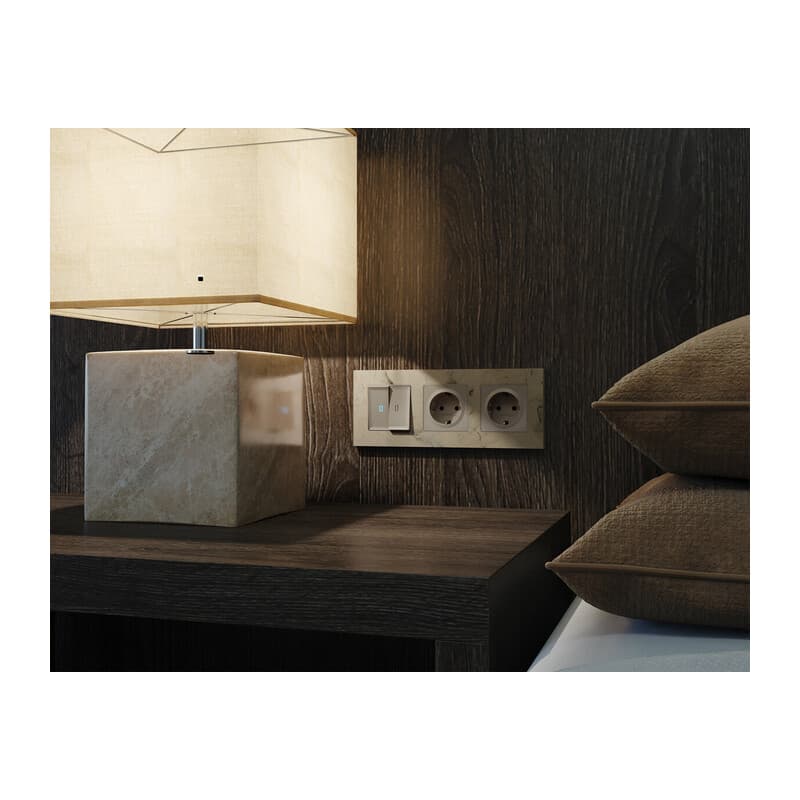 Комплект механизма 2-кл проходного выключателя с подсветкой 10000K ALFA Серо-бежевый матовый QUANT (AP3640, VM120, G29B)