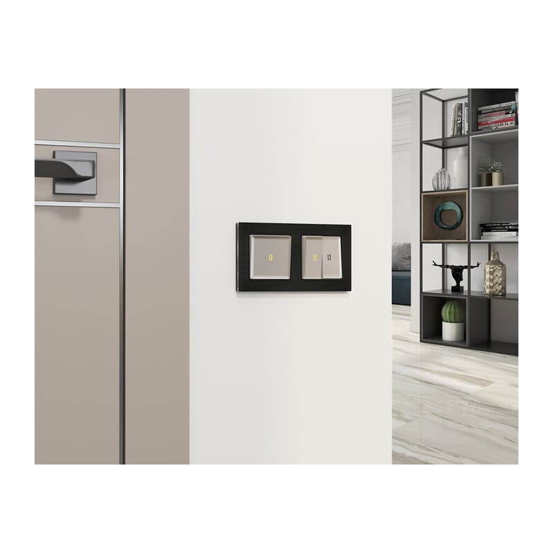 Комплект механизма 2-кл выключателя с самовозвратом с подсветкой 3200K ALFA Серо-бежевый матовый QUANT (AP3640, VM129, G11Y)