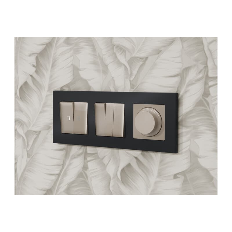 Комплект механизма 2-кл выключателя с самовозвратом с подсветкой 5600K ALFA Серо-бежевый матовый QUANT (AP3640, VM129, G14W)