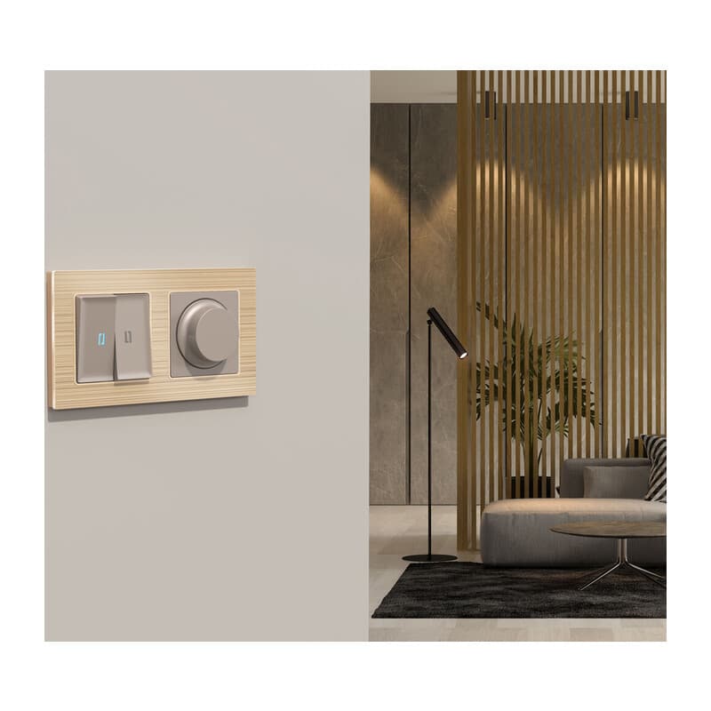 Комплект механизма 2-кл выключателя с самовозвратом с подсветкой 10000K ALFA Серо-бежевый матовый QUANT (AP3640, VM129, G17B)