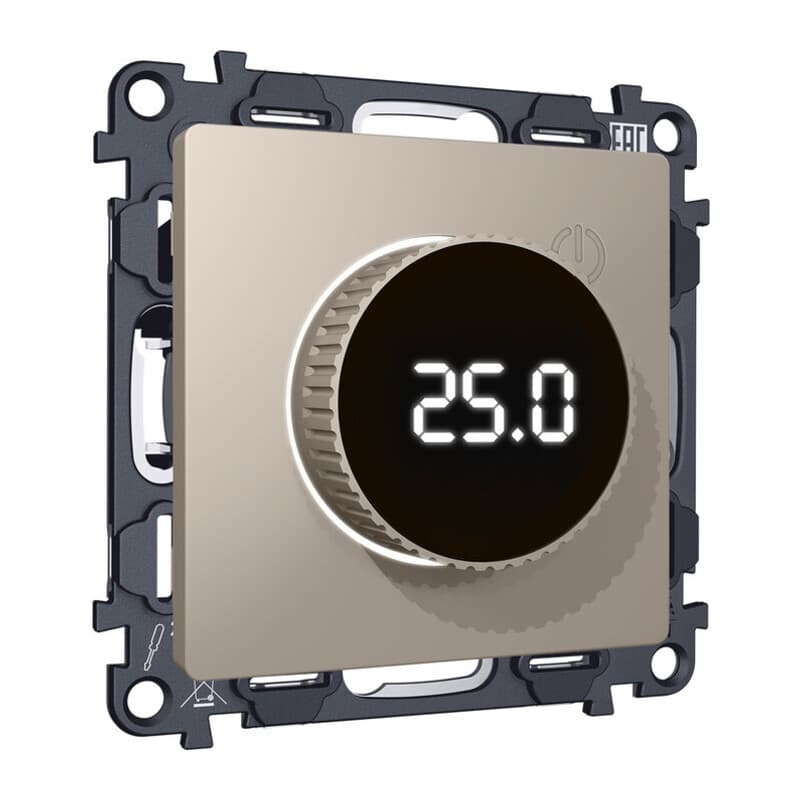 Комплект мех-ма терморегулятора с цифровым дисплеем с подсветкой и датчиком для теплого пола ALFA Серо-бежевый матовый QUANT (AP3658, VM1385)