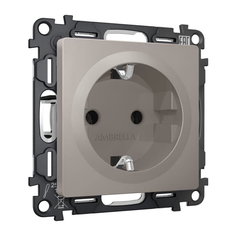 Комплект механизма электрической розетки ALFA Серо-бежевый матовый с/з на винтовых зажимах QUANT (AP3660, VM141)