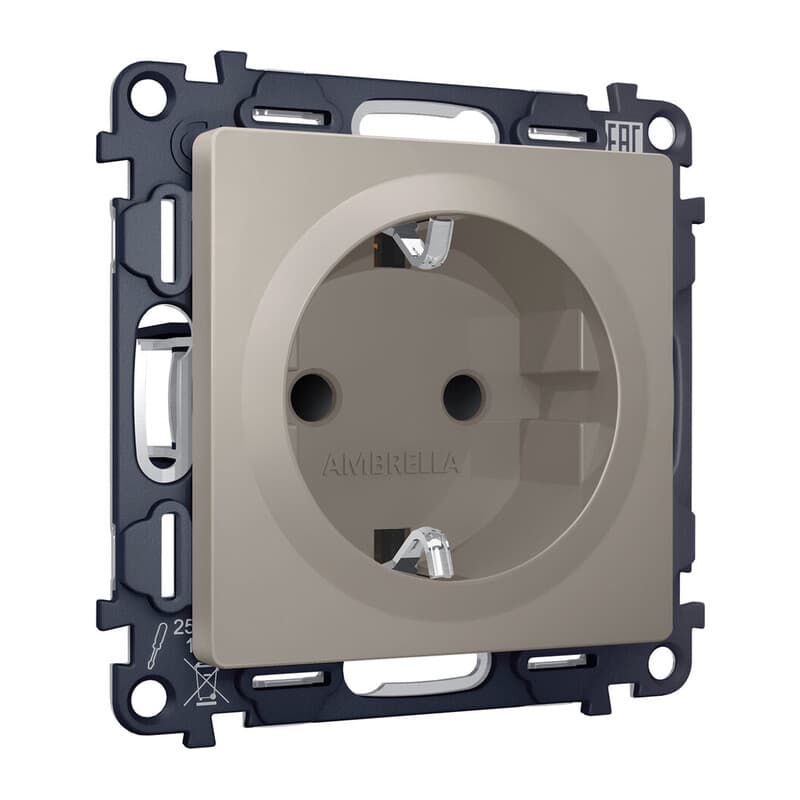Комплект механизма электрической розетки ALFA Серо-бежевый матовый с/з с шторками QUANT (AP3670, VM141)