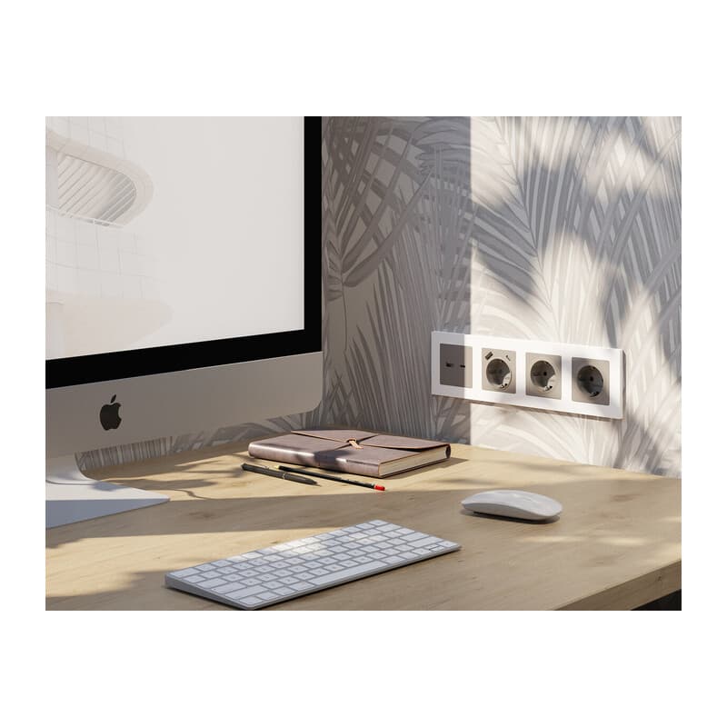 Комплект механизма розетки ALFA Серо-бежевый матовый 2USB A+C 20W (быстрая зарядка) QUANT (AP3710, VM177)