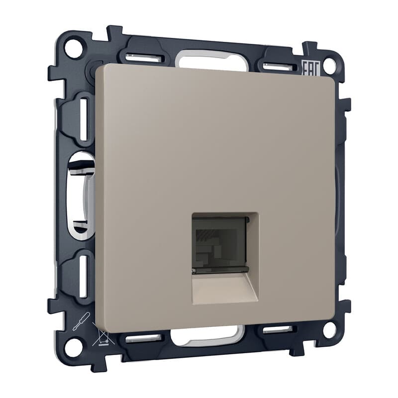 Комплект мех-ма компьютерной розетки RJ-45 экранированной с автоматической защитной шторкой ALFA Серо-бежевый матовый QUANT (AP3720, VM185)