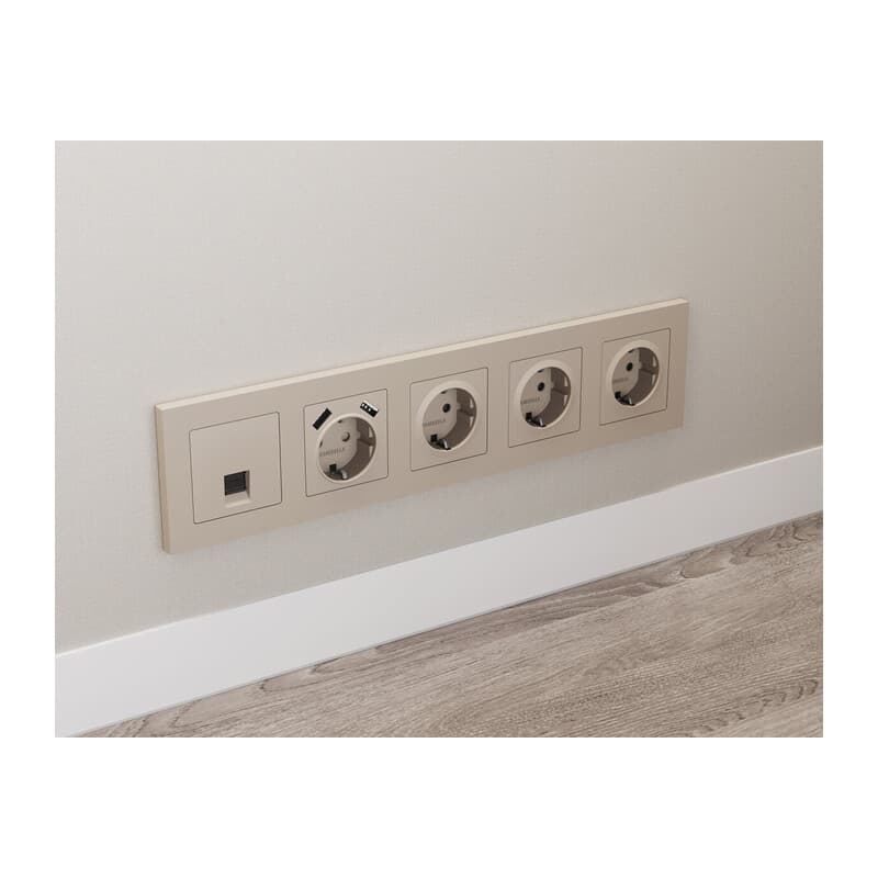 Комплект мех-ма компьютерной розетки RJ-45 экранированной с автоматической защитной шторкой ALFA Серо-бежевый матовый QUANT (AP3720, VM185)