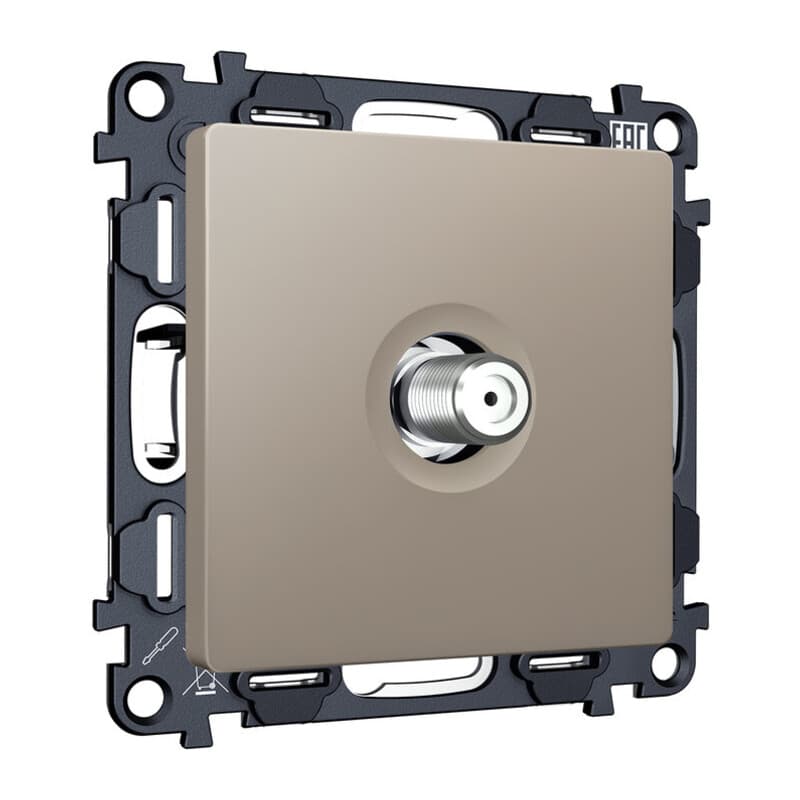 Комплект механизма TV розетки SAT 5-2400MHz 3.5dB ALFA Серо-бежевый матовый QUANT (AP3730, VM215)